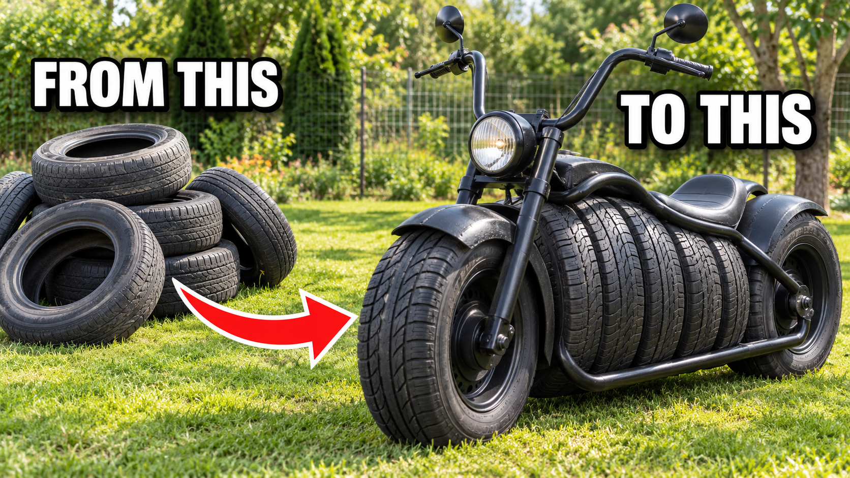 Old Tires Turned Into a Motorcycle Garden Sculpture!